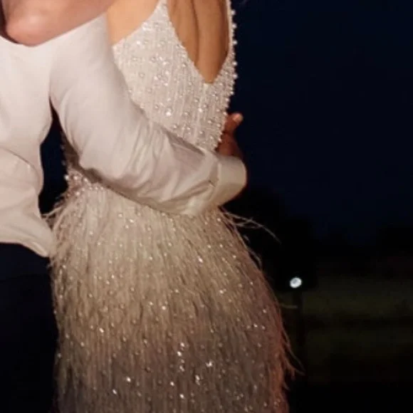 NADINE MERABI White Carrie Feather-Trim Mini Dress - Picture 4 of 5